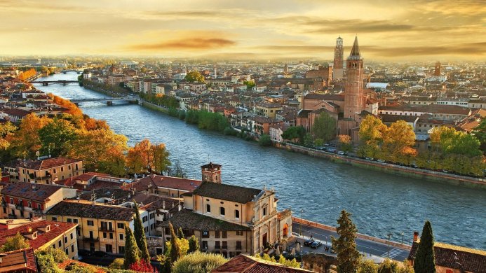Verona cityscape with the Adige River and Verona Cathedral