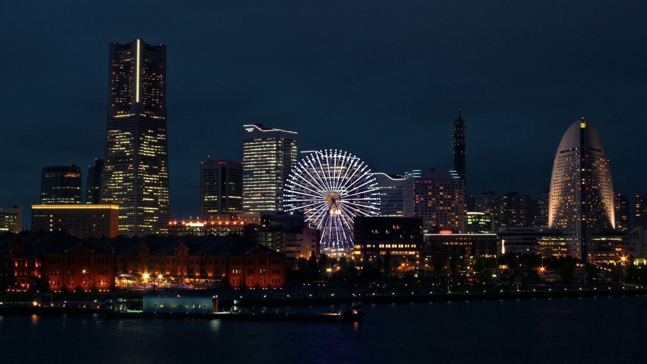 Night cityscape with Ferris wheel