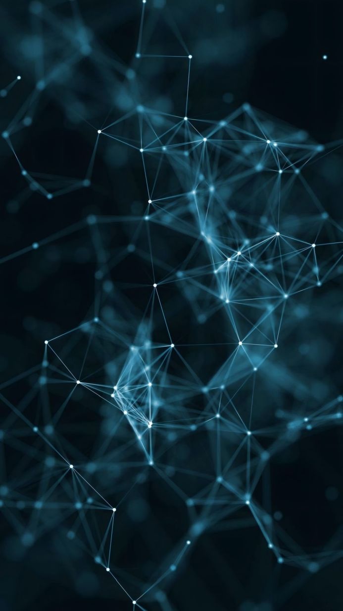 Abstract network of blue lines and dots connecting on a dark background