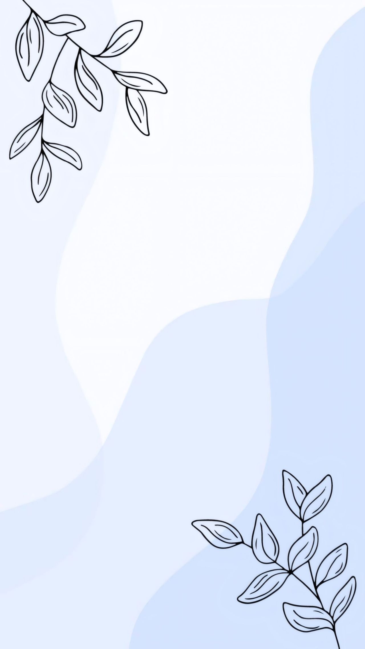 Minimalist leaves and branches blue abstract background