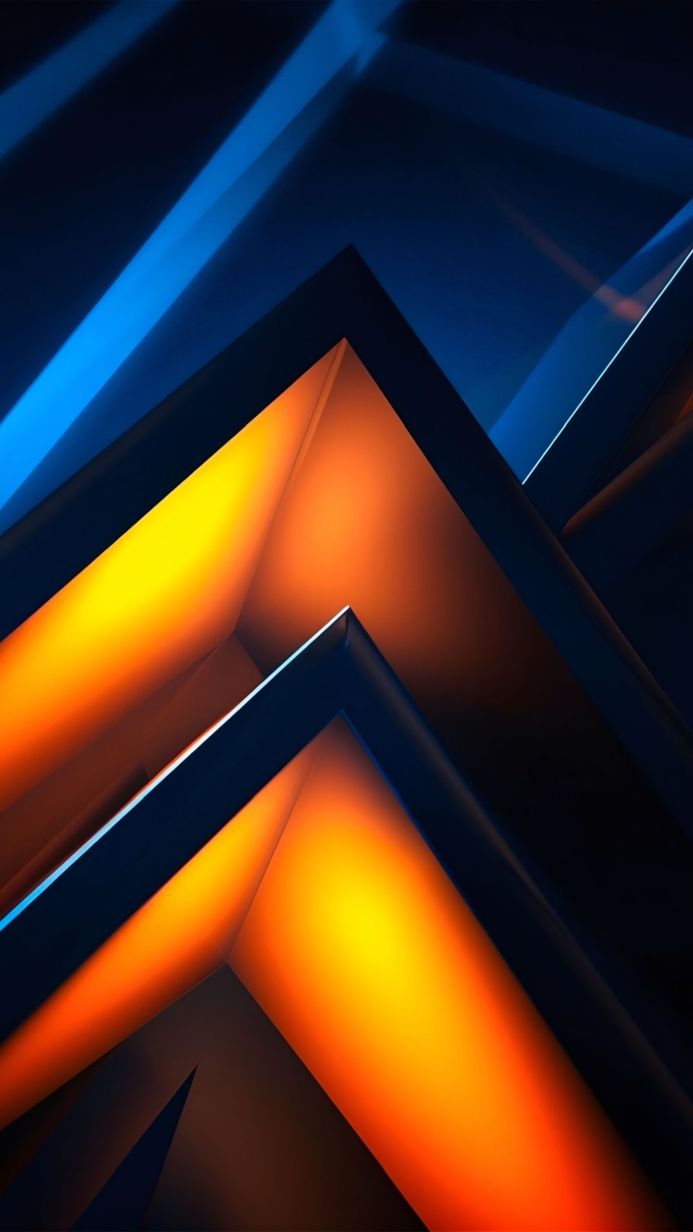 Abstract image featuring geometric shapes with blue, orange, and black colors