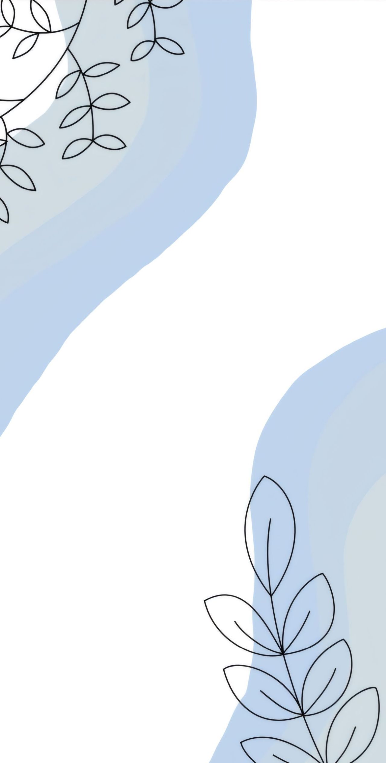 Blue abstract shapes with black line art leaves