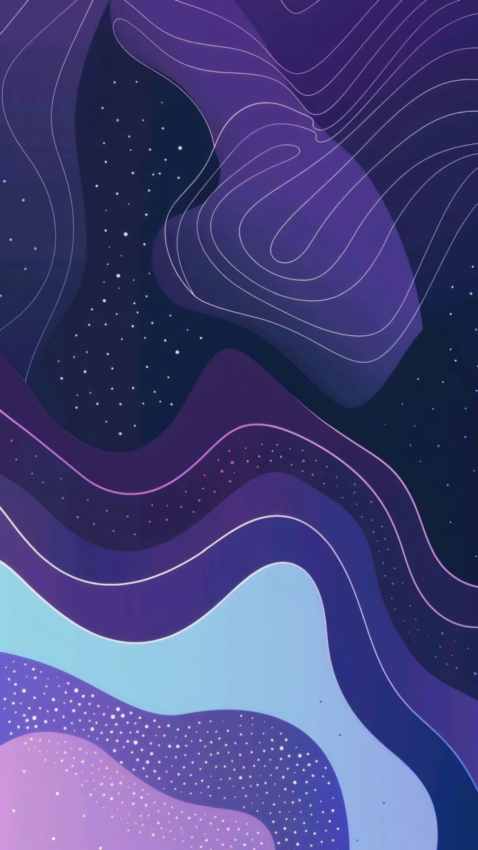 Abstract background with purple and blue waves and white dots