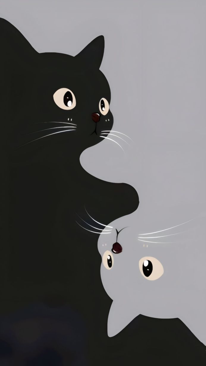 Illustration of a black and gray cat forming a yin and yang symbol