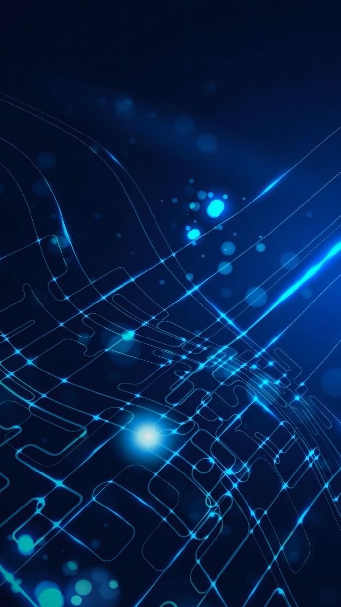 Abstract blue background with circuit board lines and light streaks