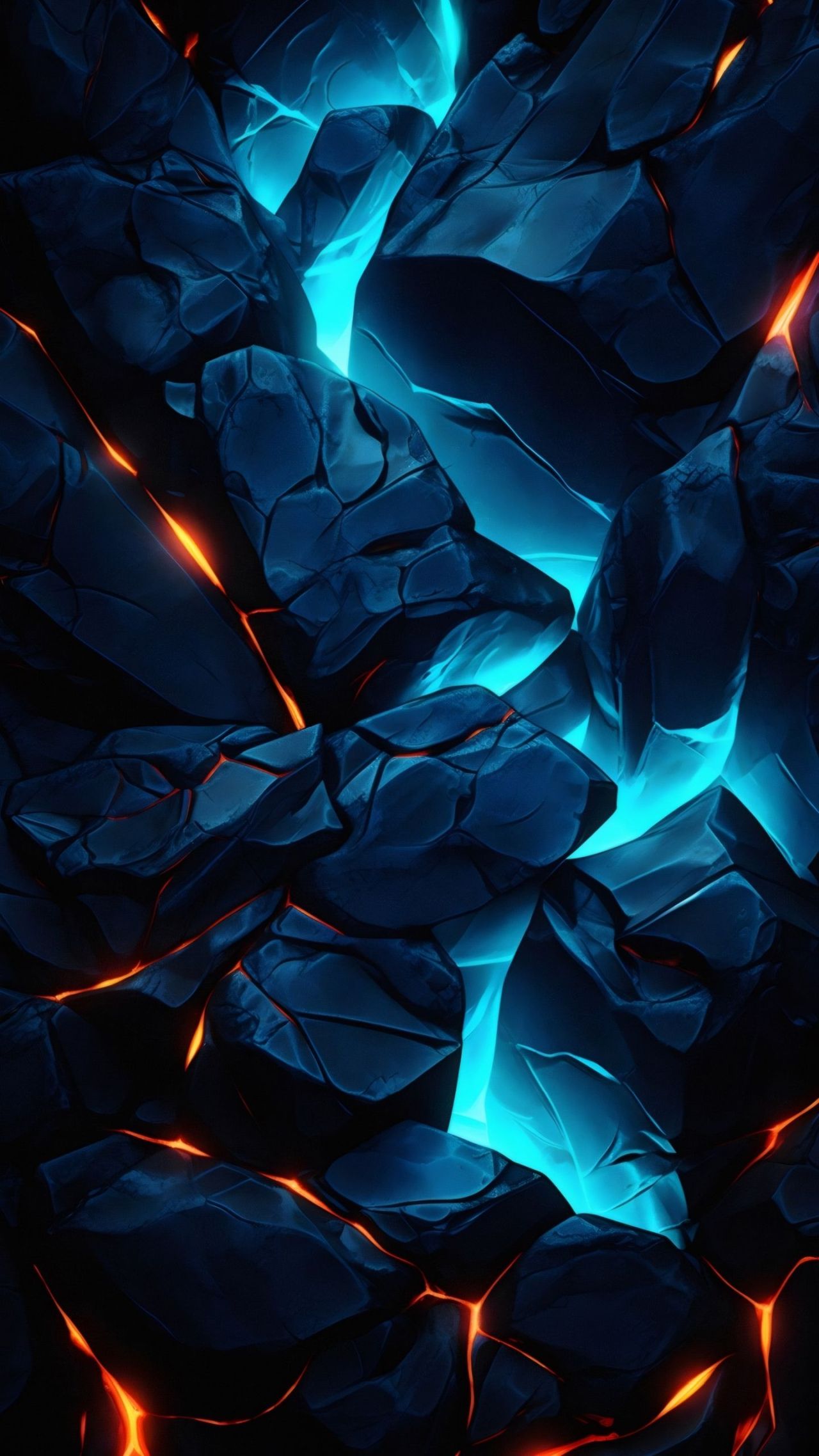 Dark abstract texture with glowing cracks