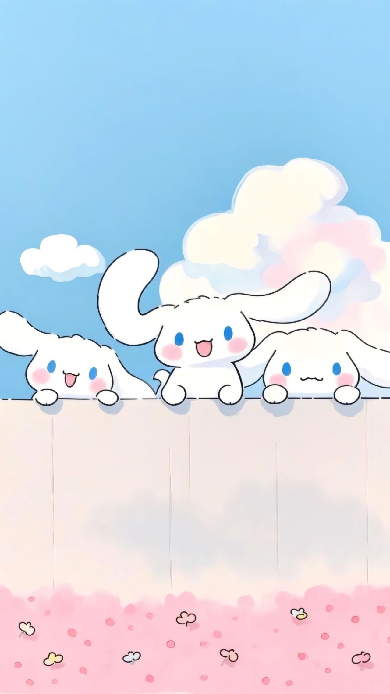 Cinnamoroll and friends peeking over a wall