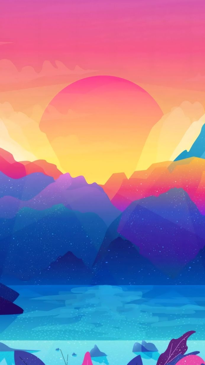 Colorful vector landscape of mountains and sky at sunset