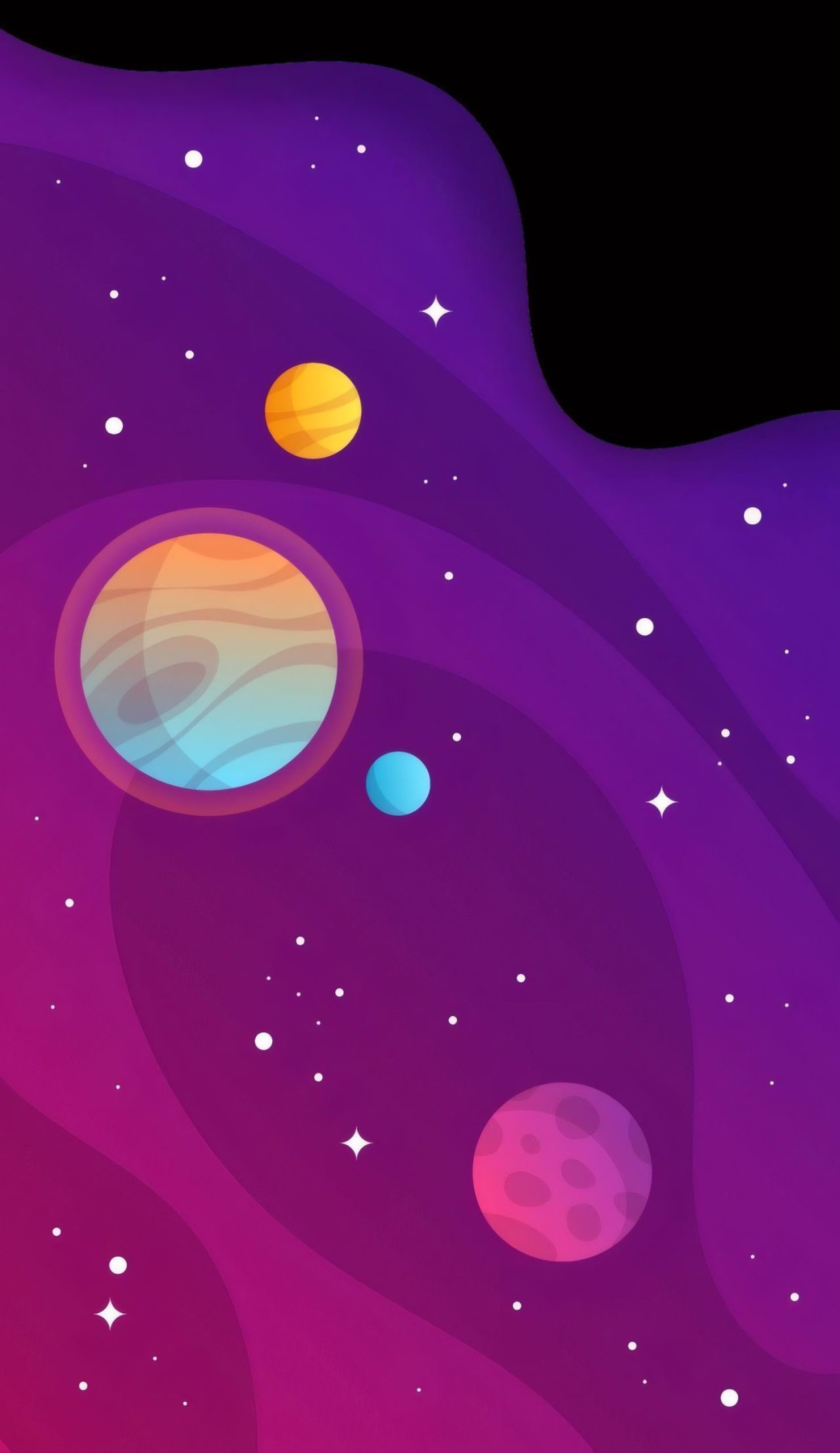 Vector space illustration with colorful planets stars