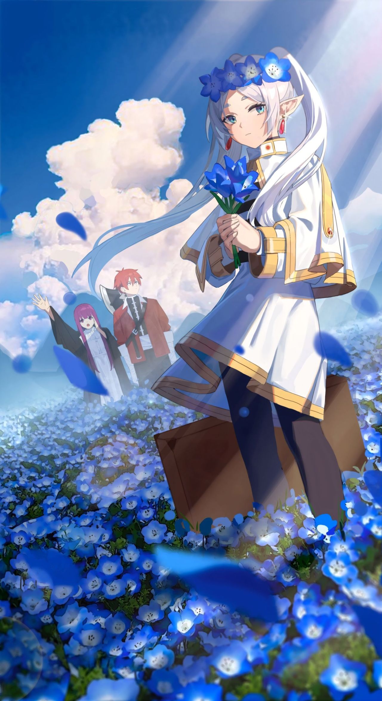 Frieren Himmel Heiter in field of blue flowers