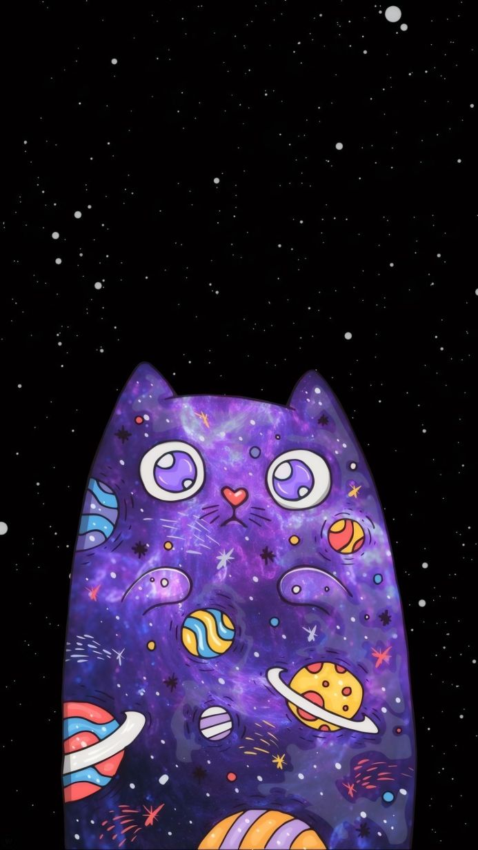 Cartoon cat filled with a space illustration