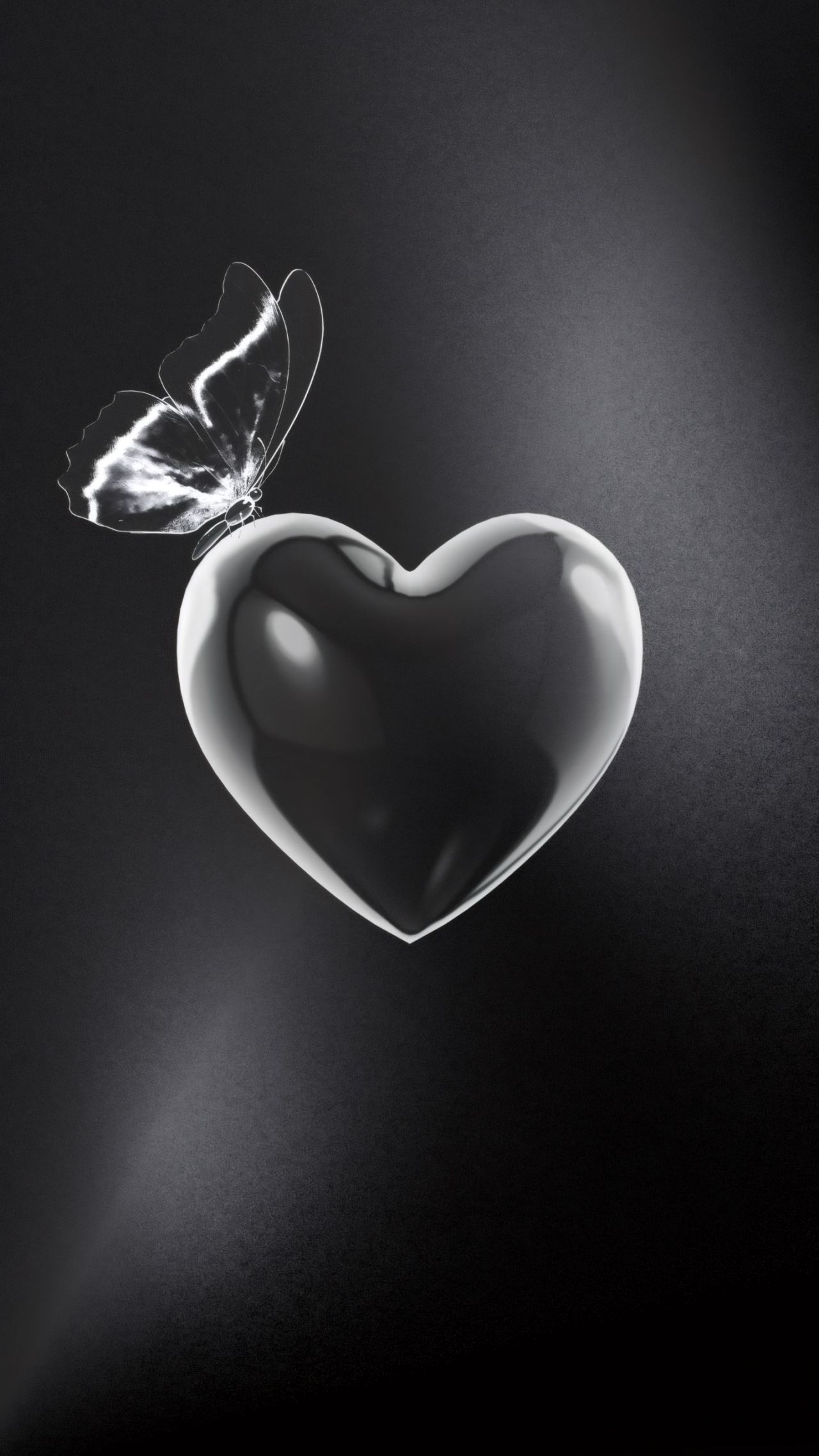 Shiny heart with transparent butterfly