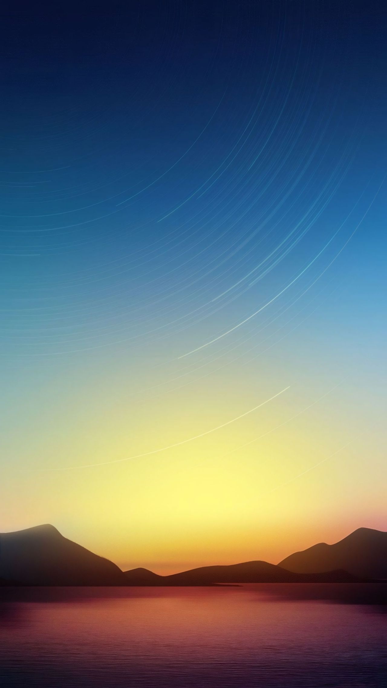 Minimalist landscape sunset with star trails