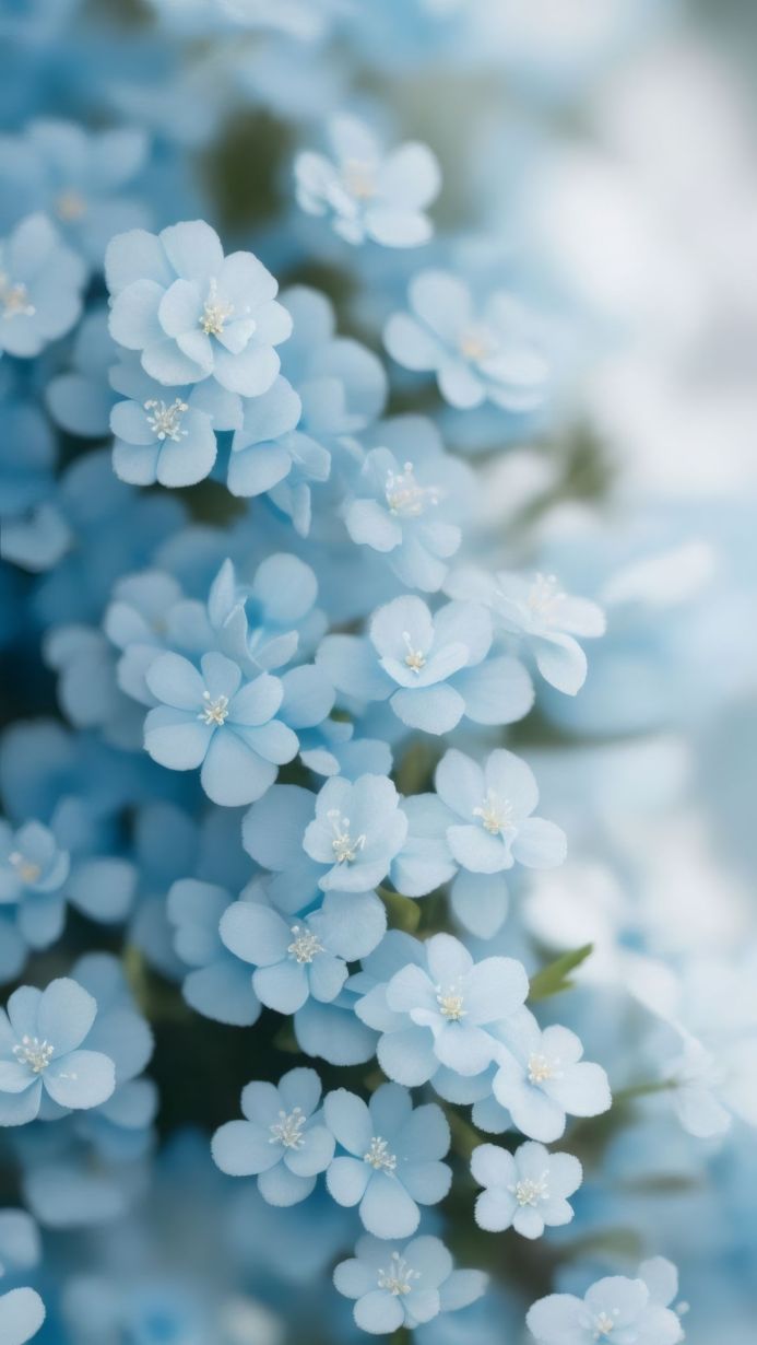 A close-up of a cluster of small, light blue flowers with white centers