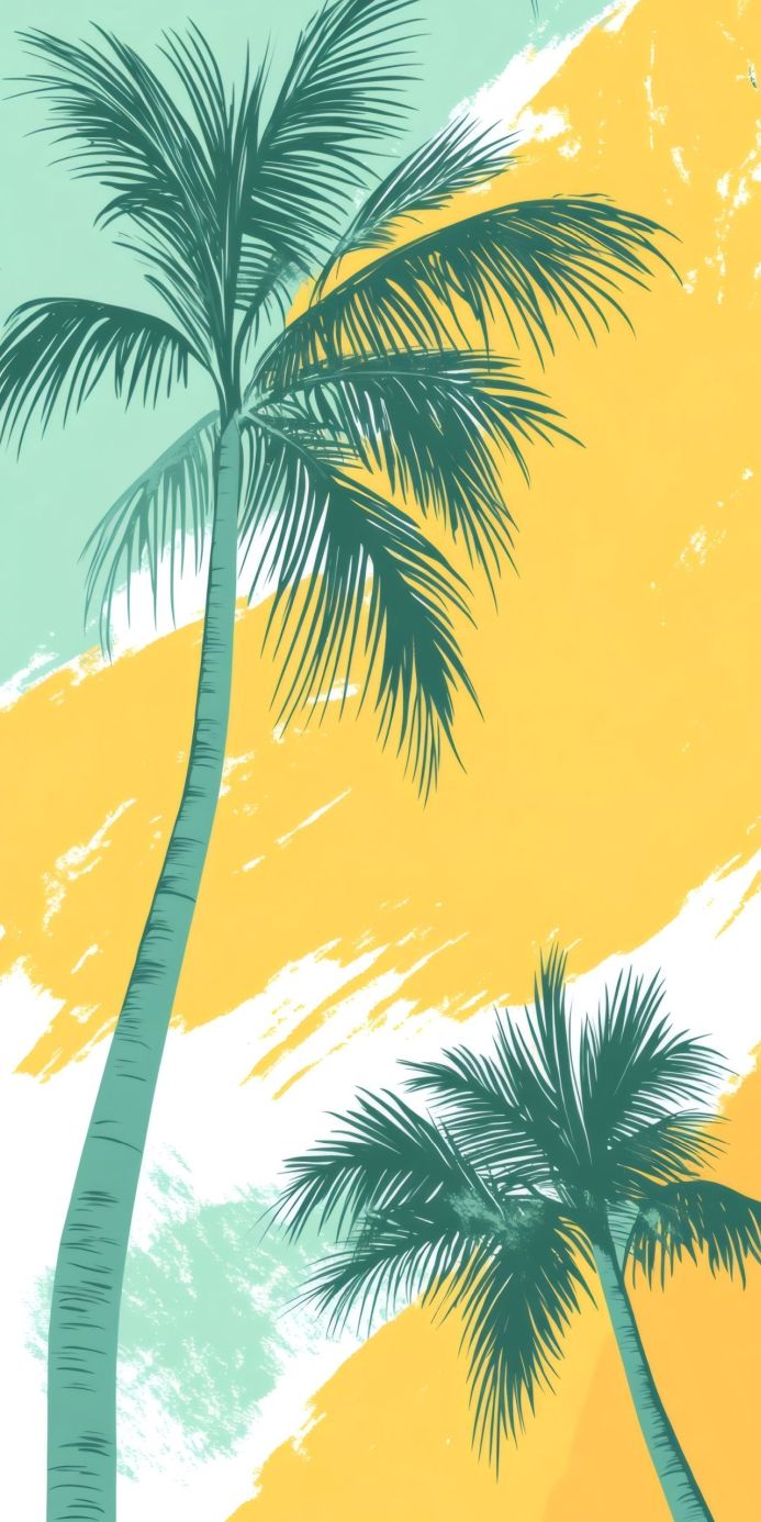 Palm trees against a yellow and blue background