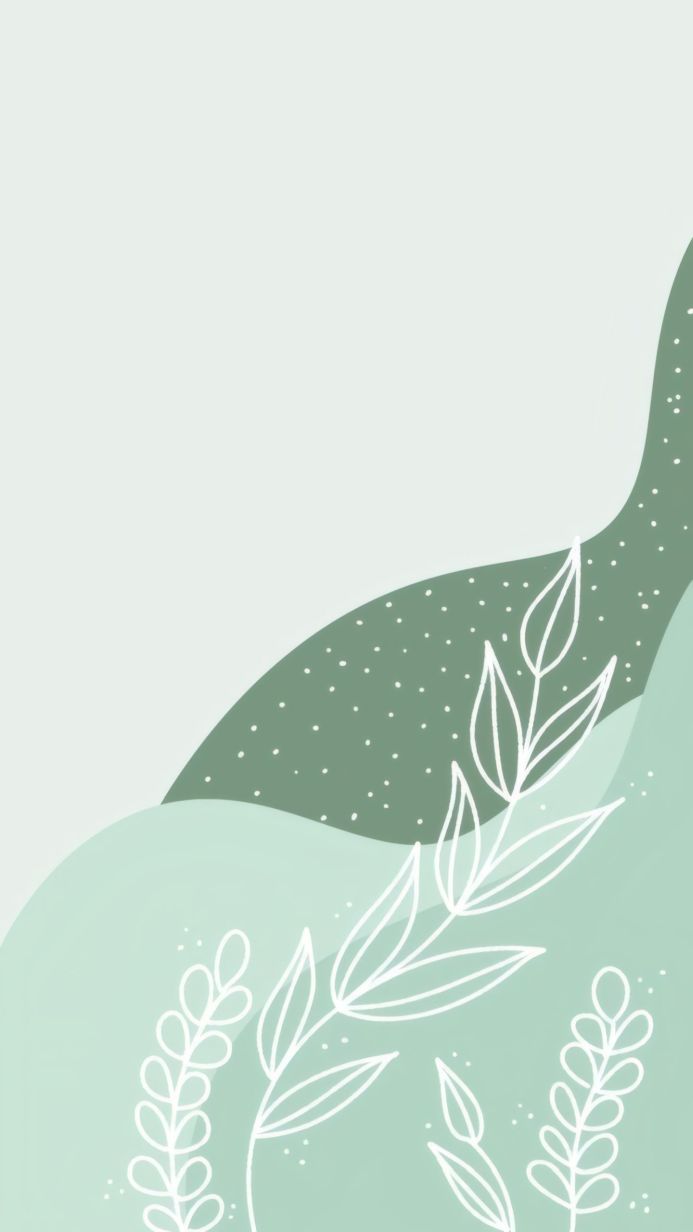 Abstract leaves illustration in pastel green and white
