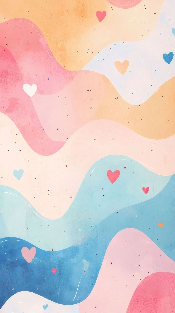 Pastel background with hearts: pink, blue, orange, white shades