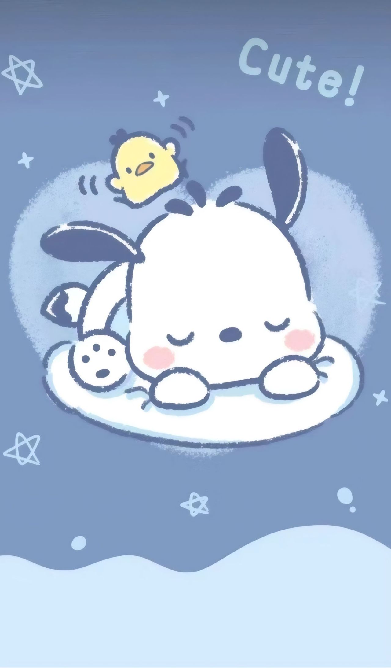 Pochacco and Pi-chan sleeping on a cloud