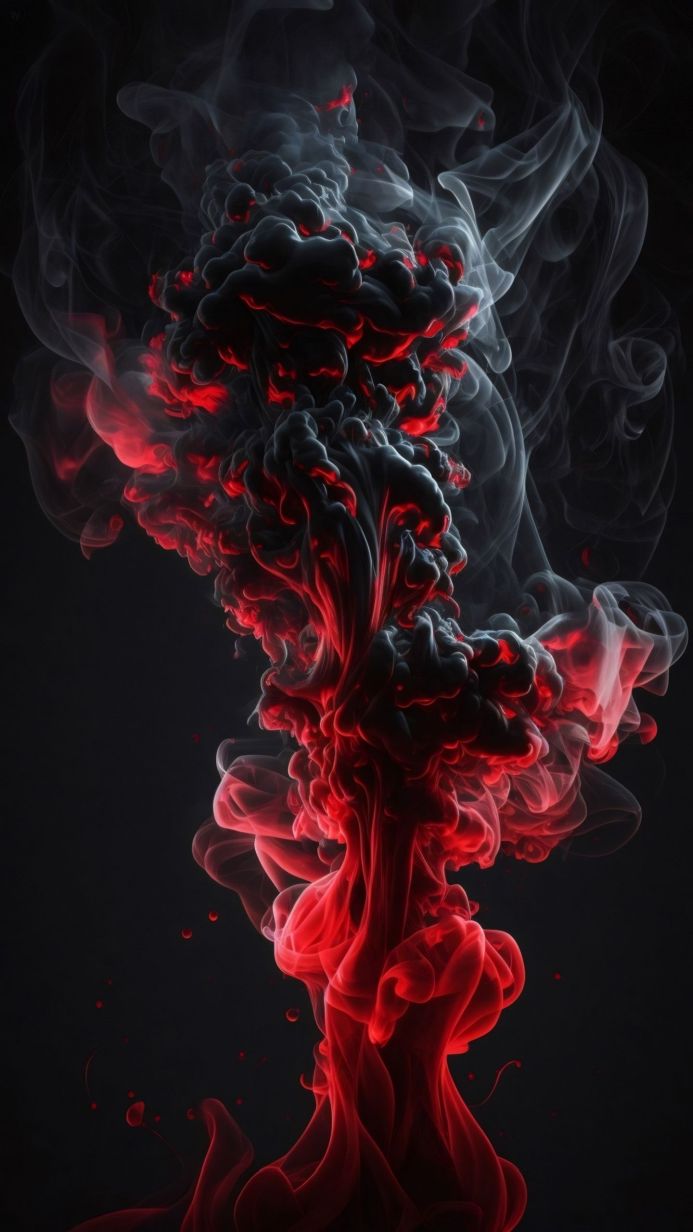 Abstract plume of red and gray smoke against a black background