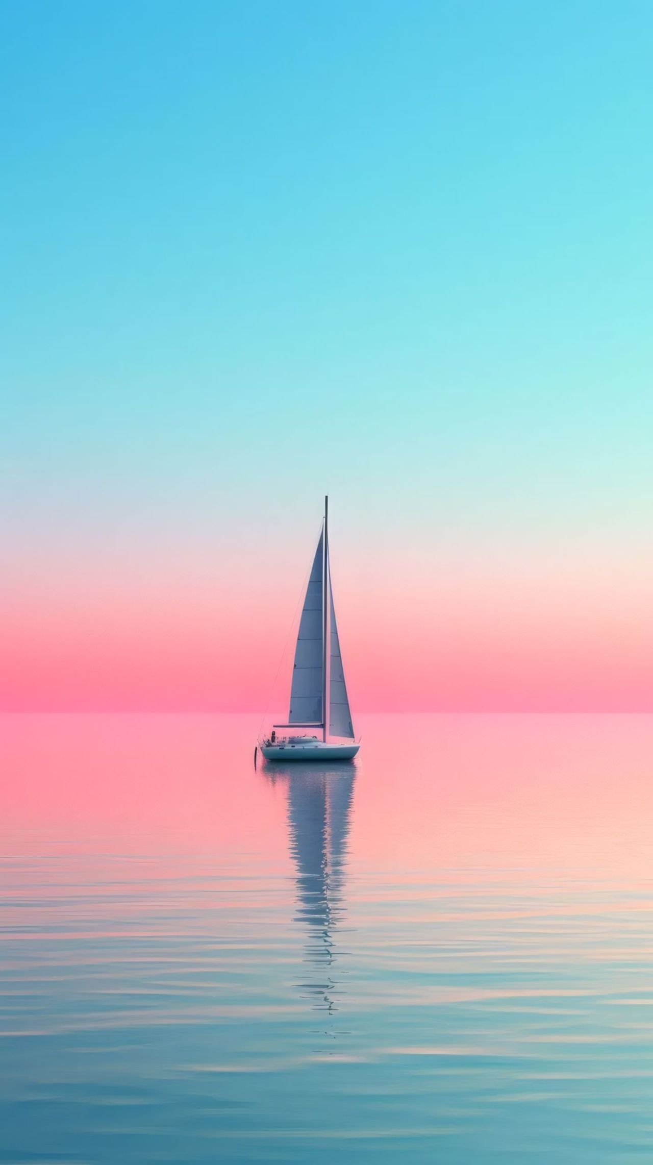 Sailboat on calm water at sunset with gradient sky