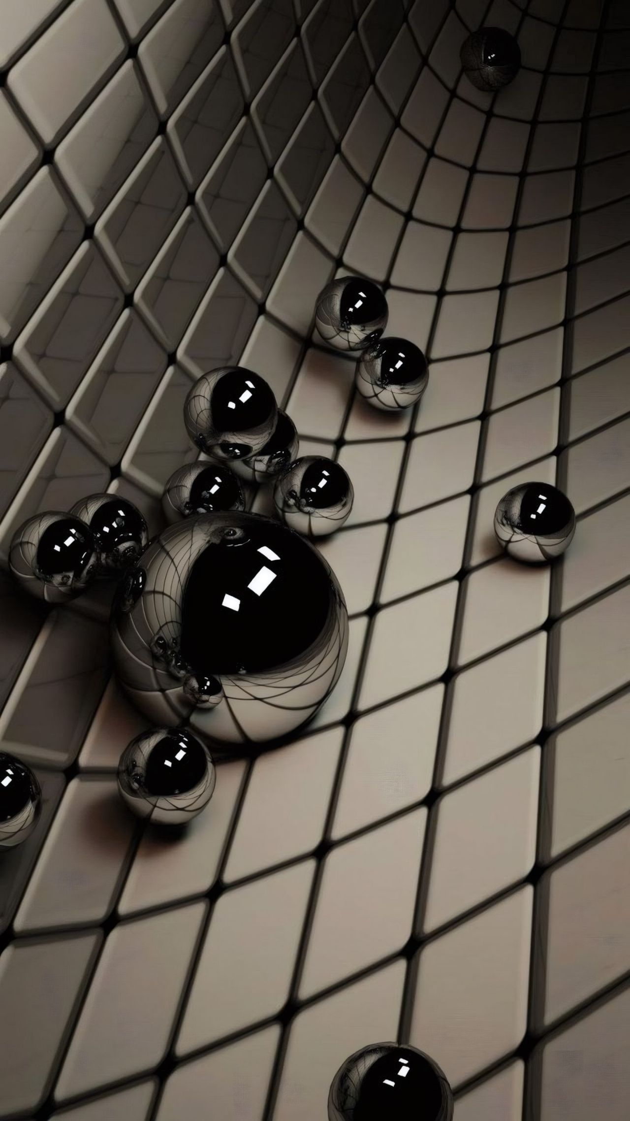 Metallic spheres on a textured grid surface