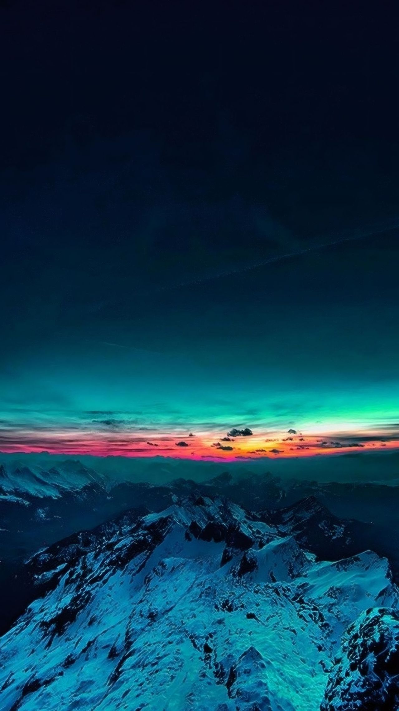 Mountains under a colorful sunset or sunrise sky