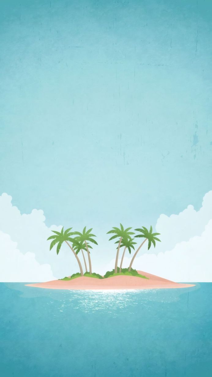 Small island with palm trees surrounded by blue water