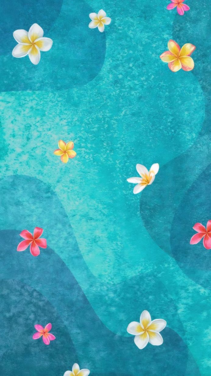 Turquoise water background with plumeria flowers, tropical, nature