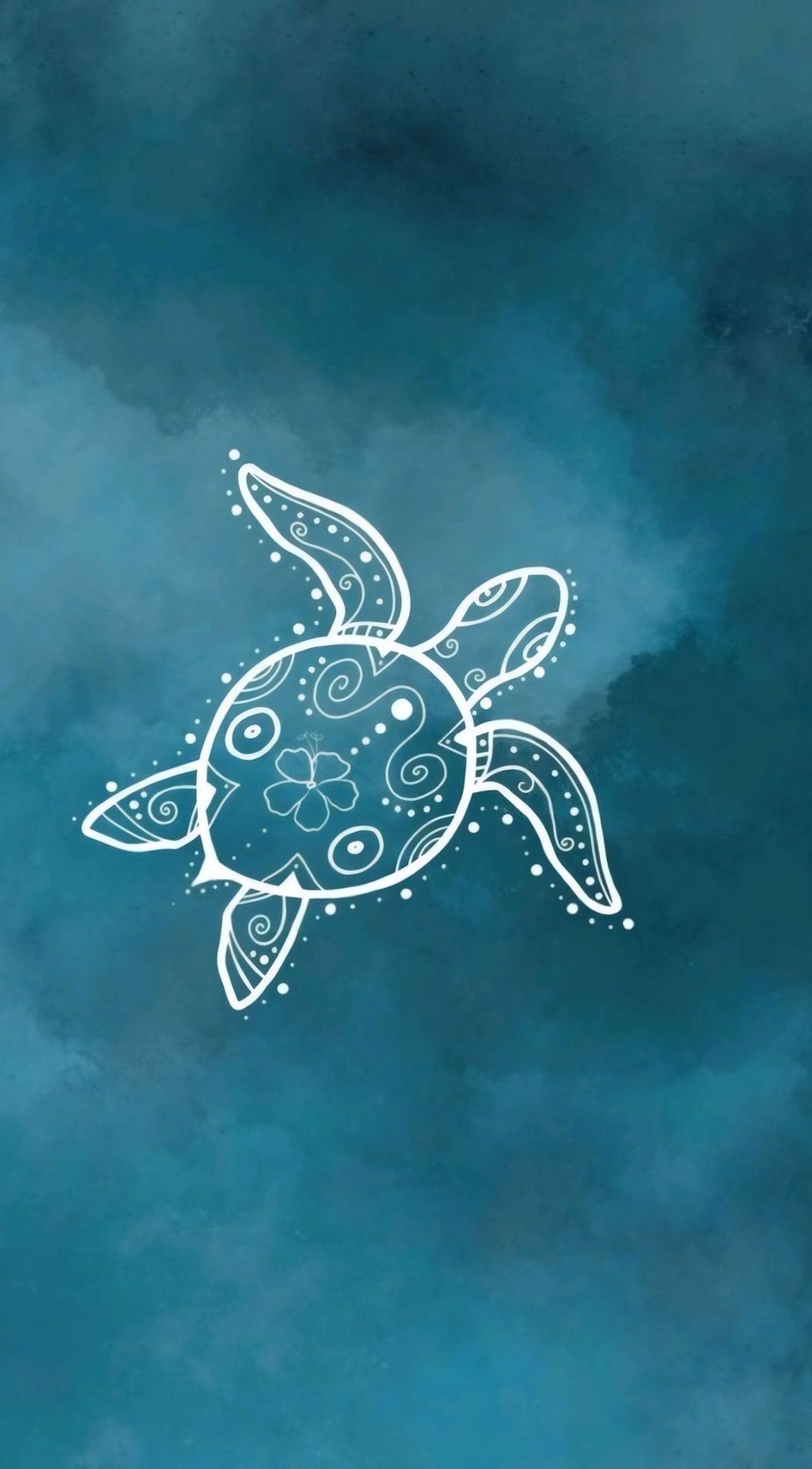 White decorative sea turtle on blue background