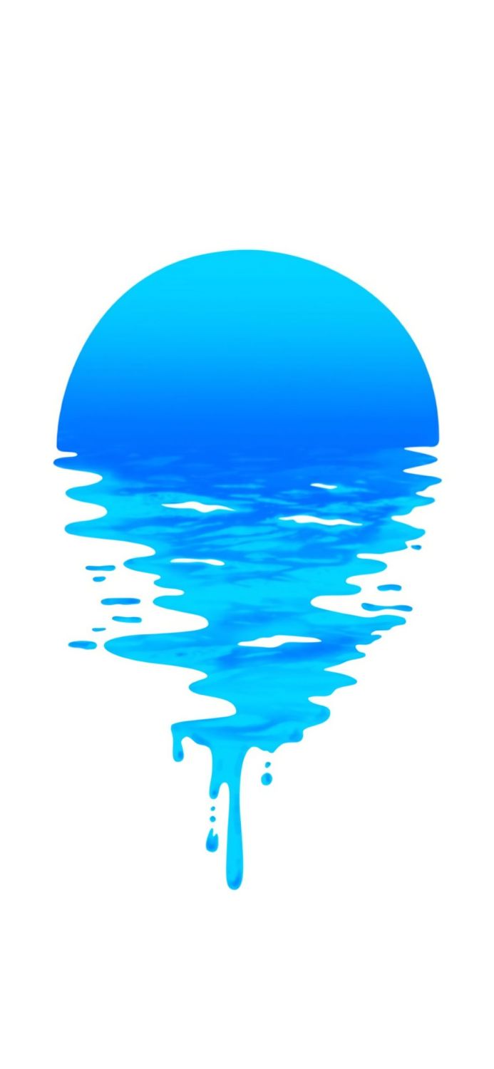 Abstract image of blue water dripping from a blue sun on white background