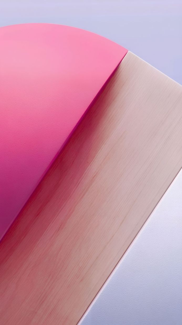 Abstract geometric shapes in pink, beige, white, and light purple