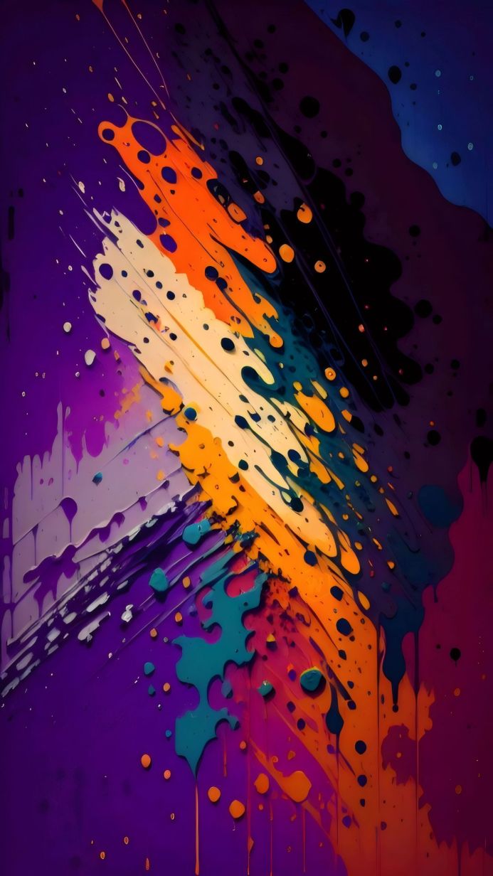 Colorful paint splashes on a purple background