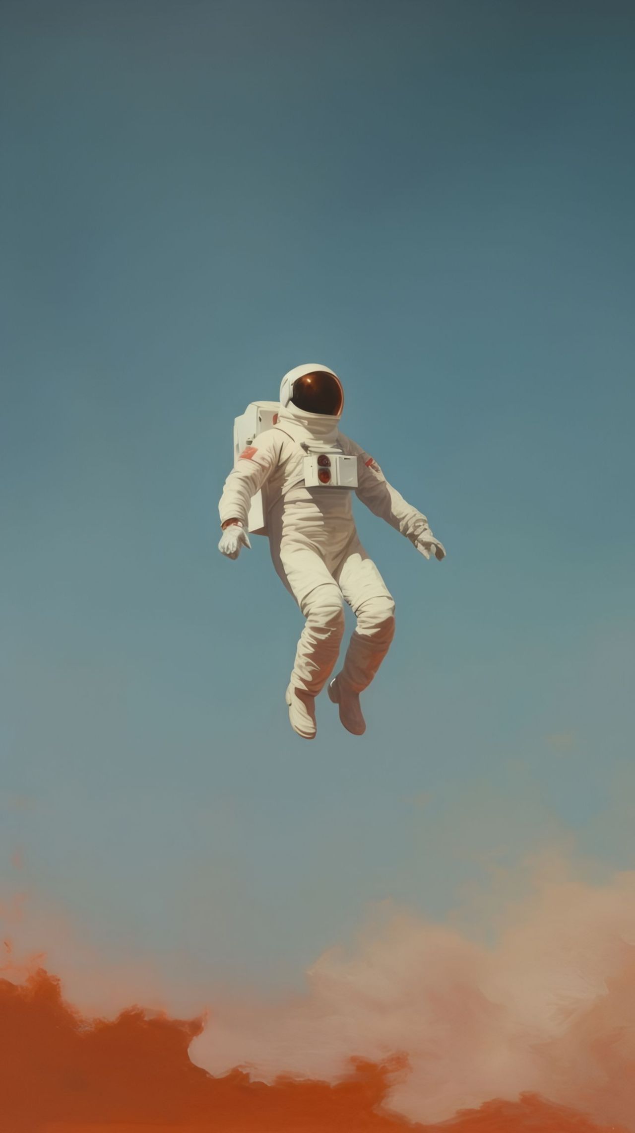 Astronaut floating in a white spacesuit in space