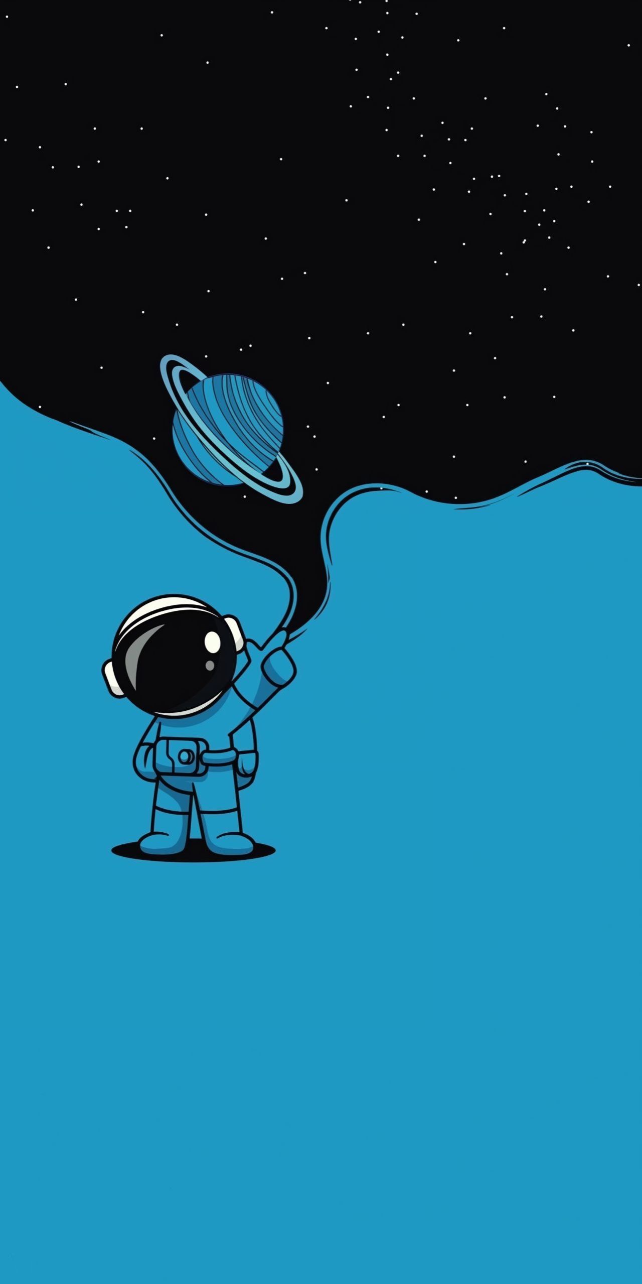 Cartoon astronaut pointing at a planet