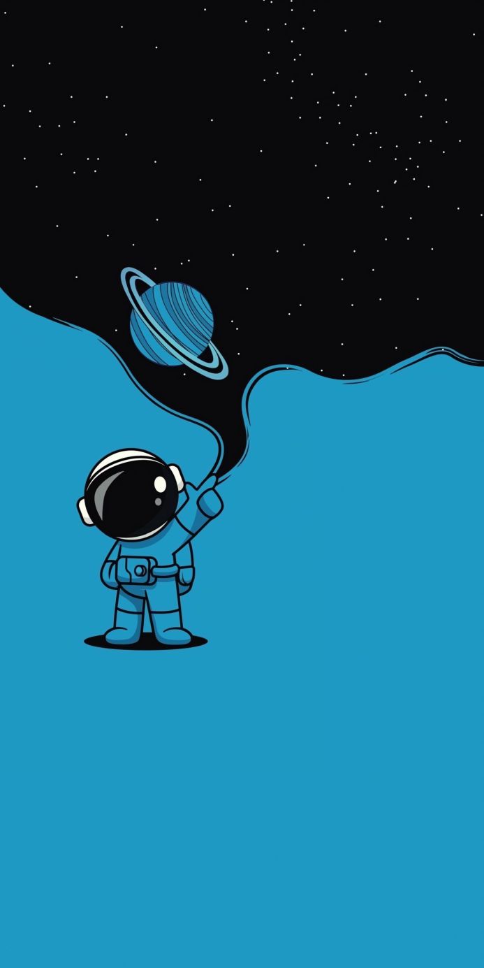 Illustration of an astronaut pointing to a planet in a starry sky