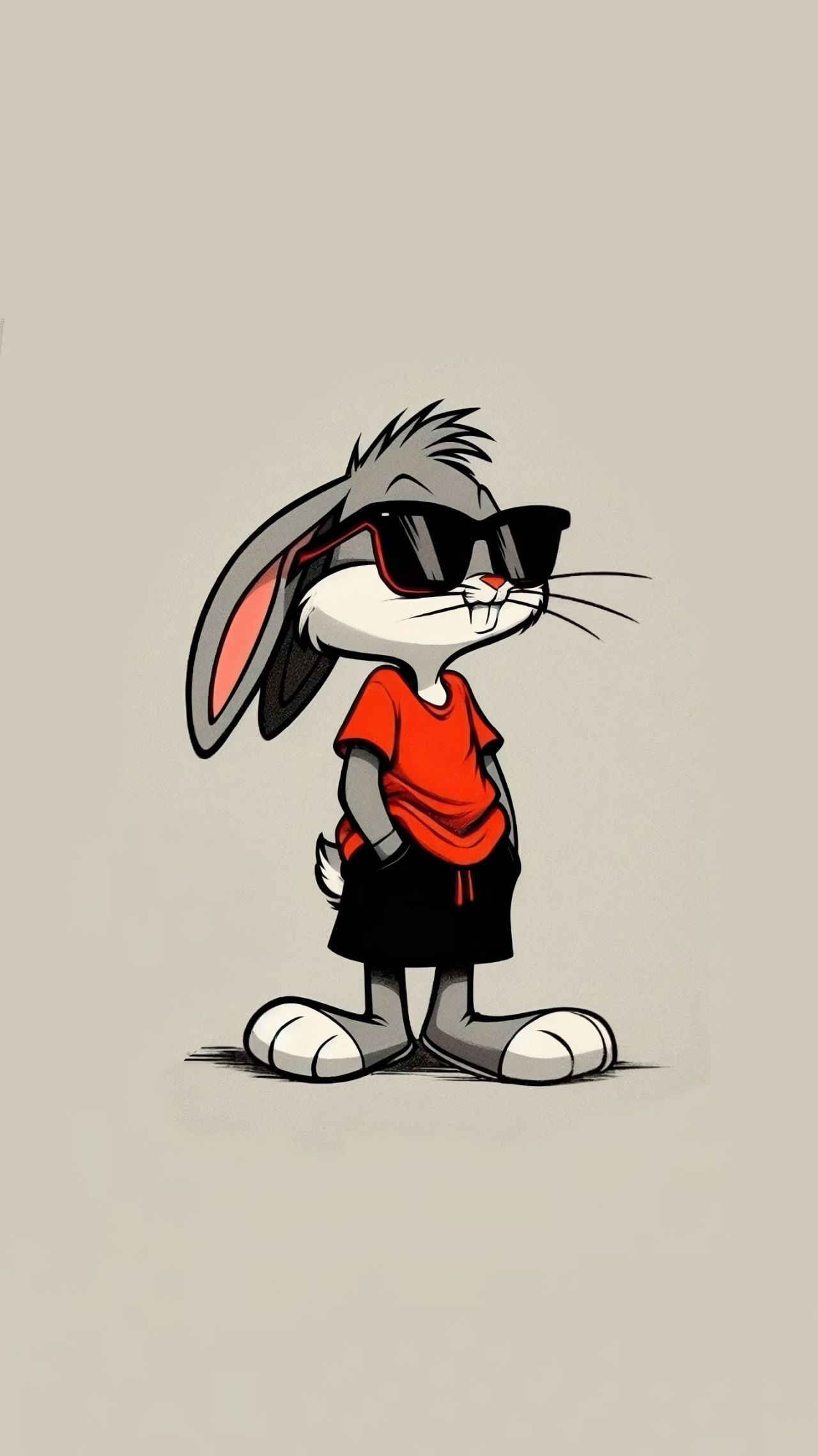 Bugs Bunny in sunglasses and a red t-shirt