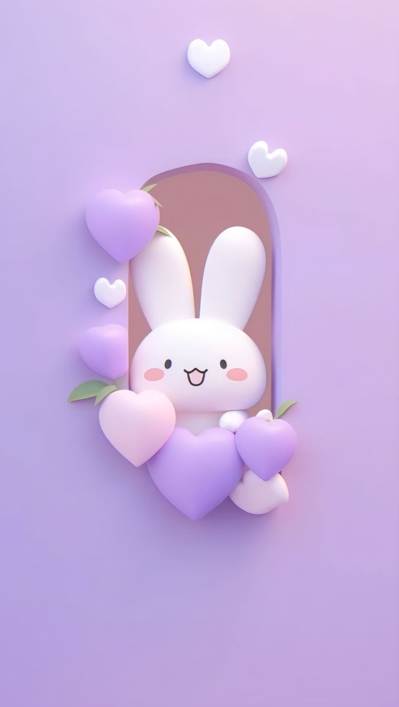 Cute 3D cartoon bunny with hearts peeking from archway