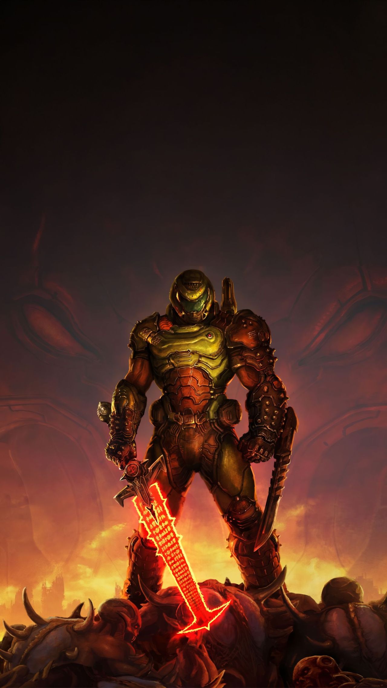 Doom Slayer in armor holding a red sword