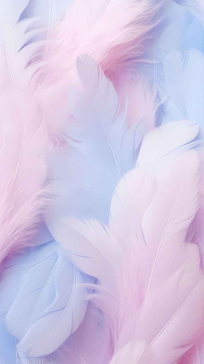 Pastel pink and blue feathers creating a soft textured background