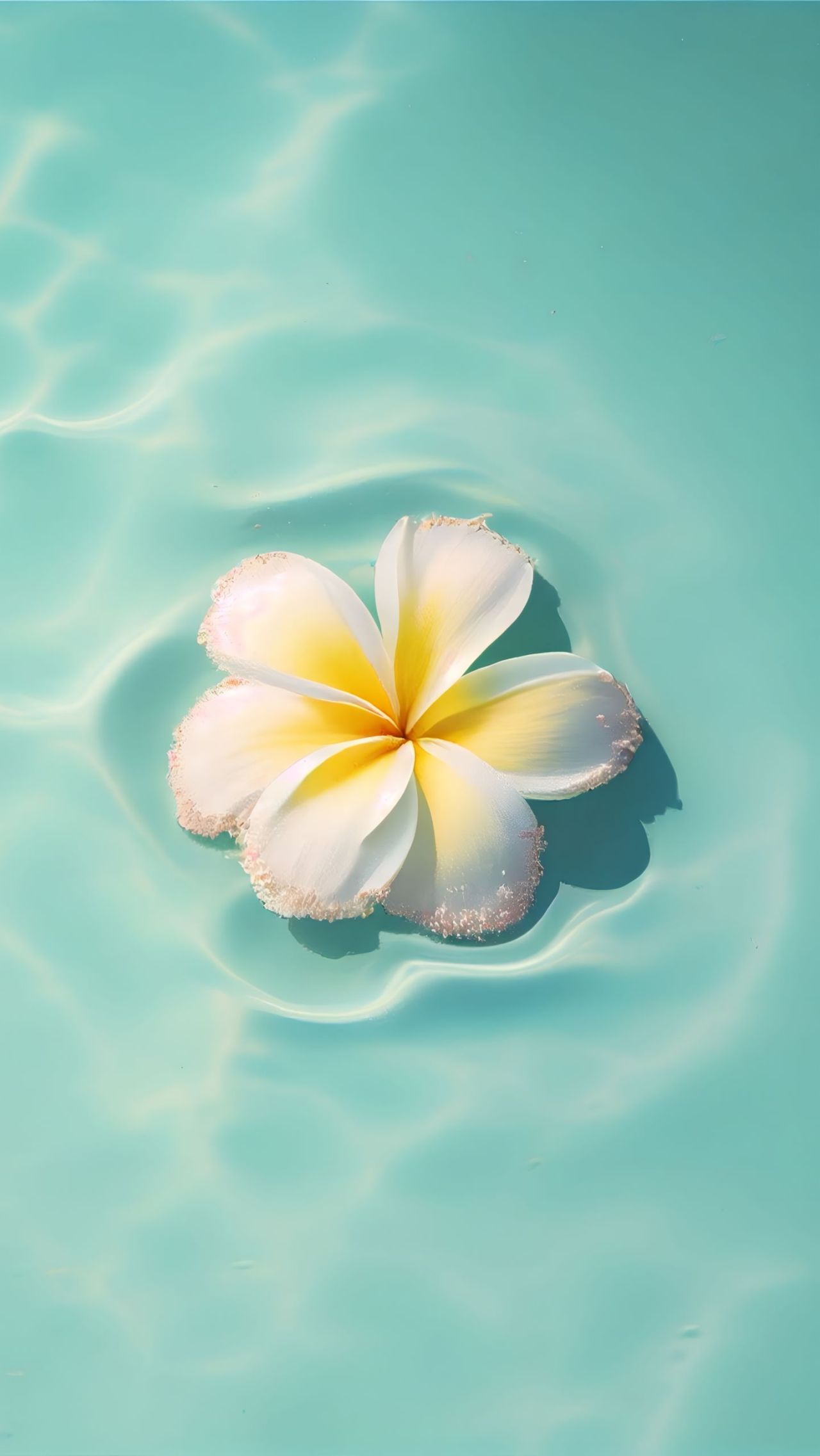 Plumeria flower floating on turquoise water