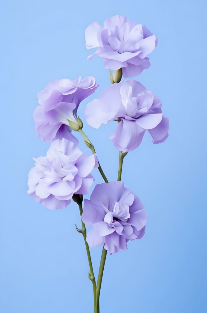 A sprig of purple flowers on a light blue background