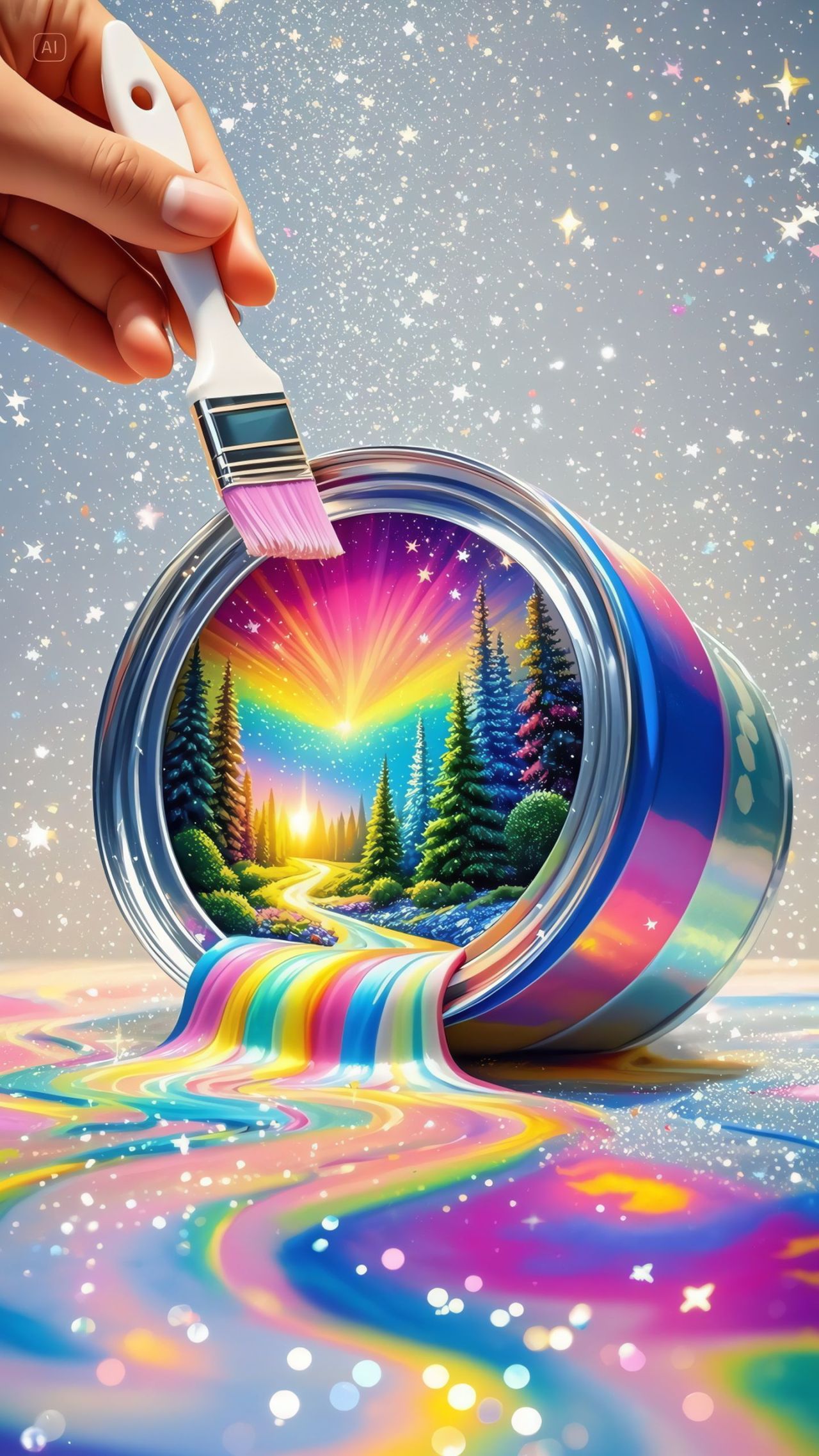Paint can with rainbow colors