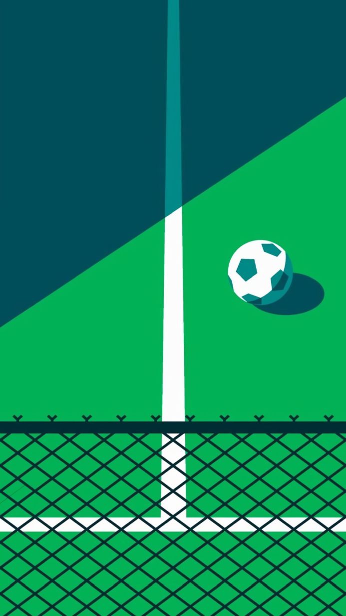 Soccer ball on a green field behind a fence