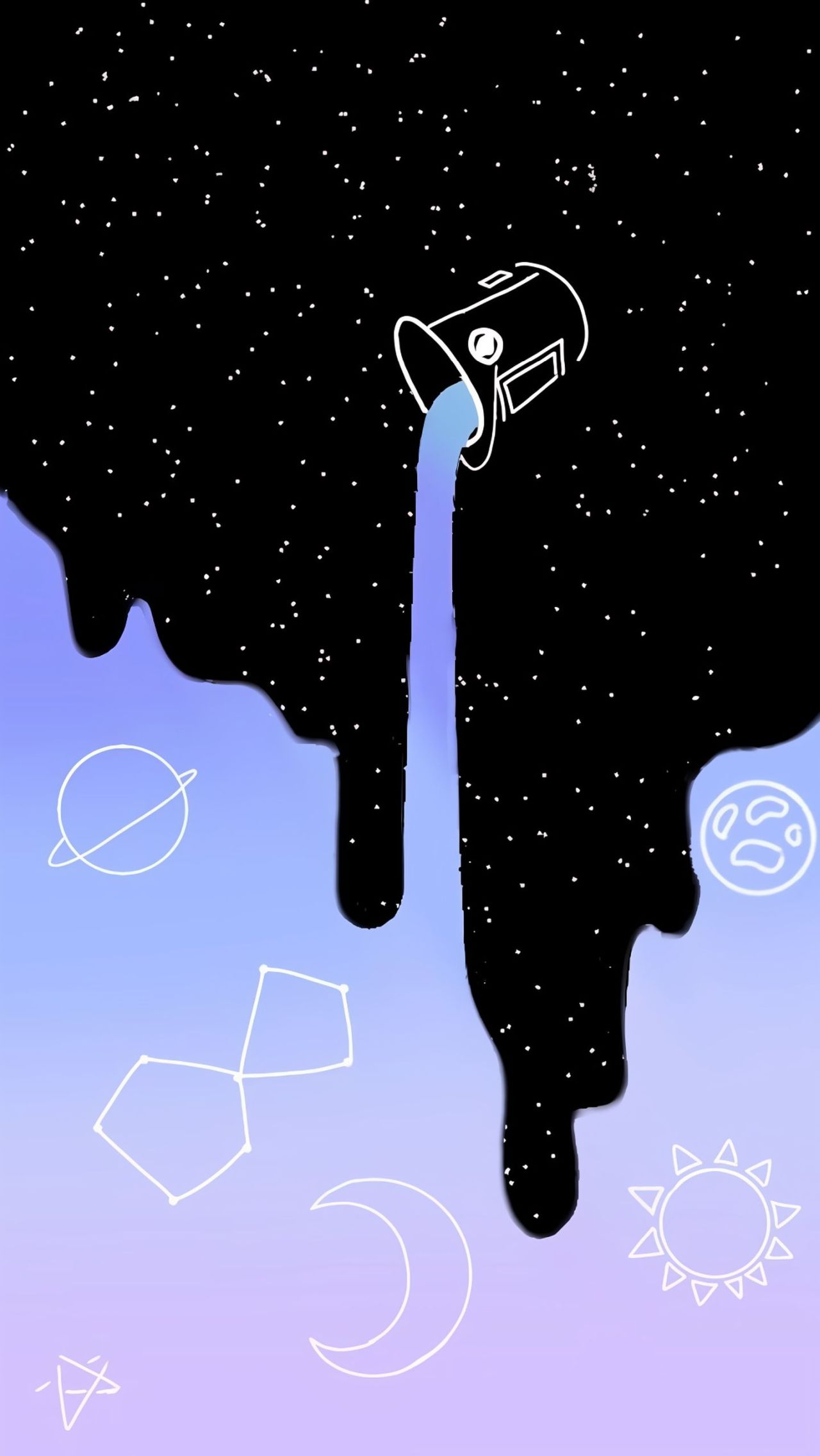 Bucket pouring the space with planets