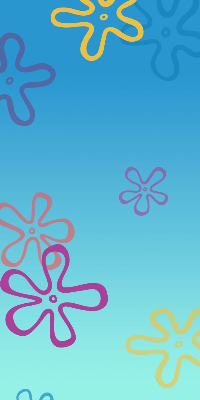 Spongebob Squarepants background with colorful flowers on a blue backdrop