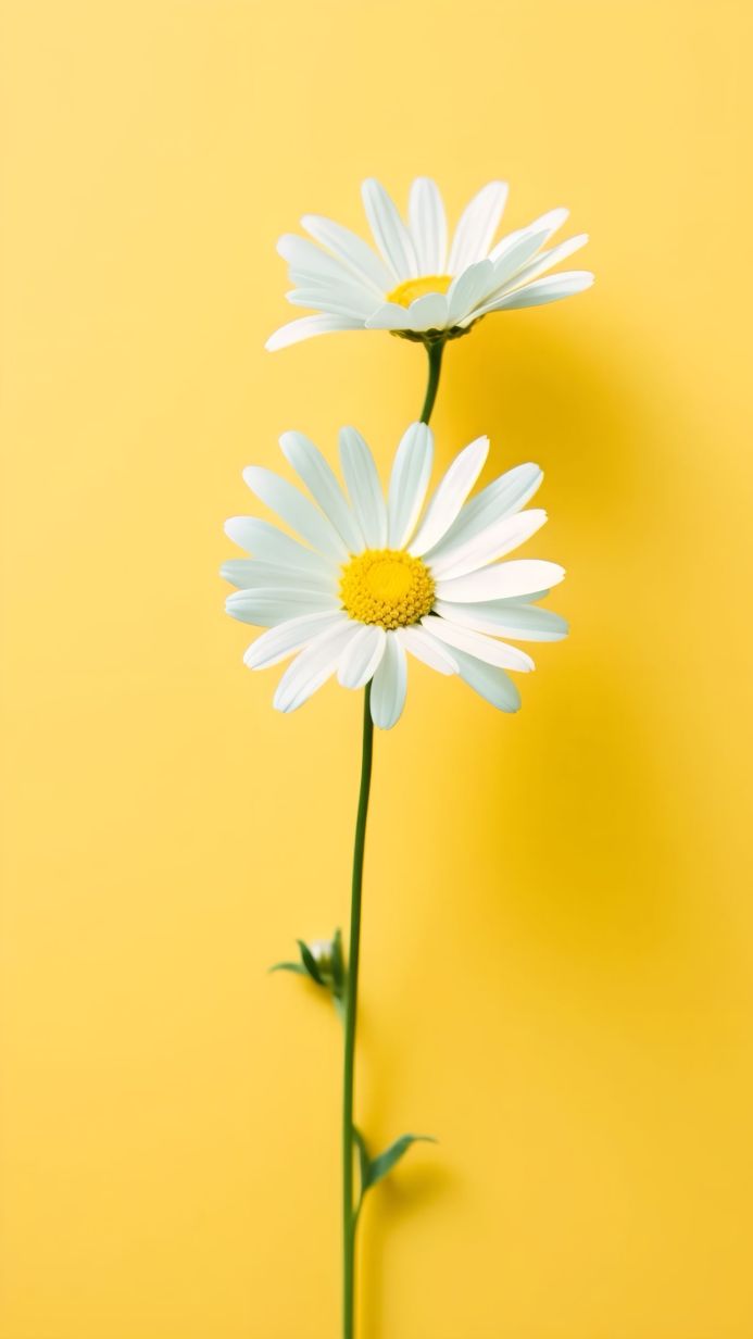 Two daisies on a yellow background