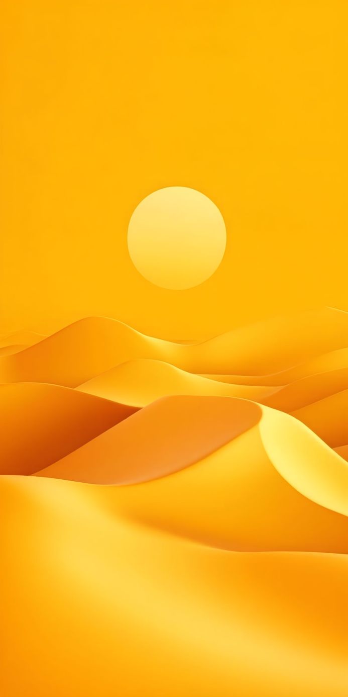 Yellow sand dunes under a bright sun in a minimalist desert landscape