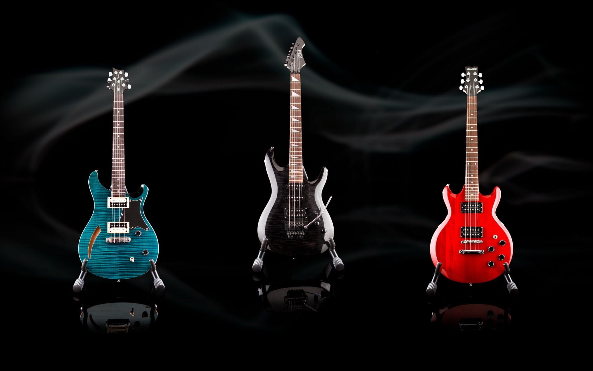 Electric Guitars black red blue, Download Wallpaper
