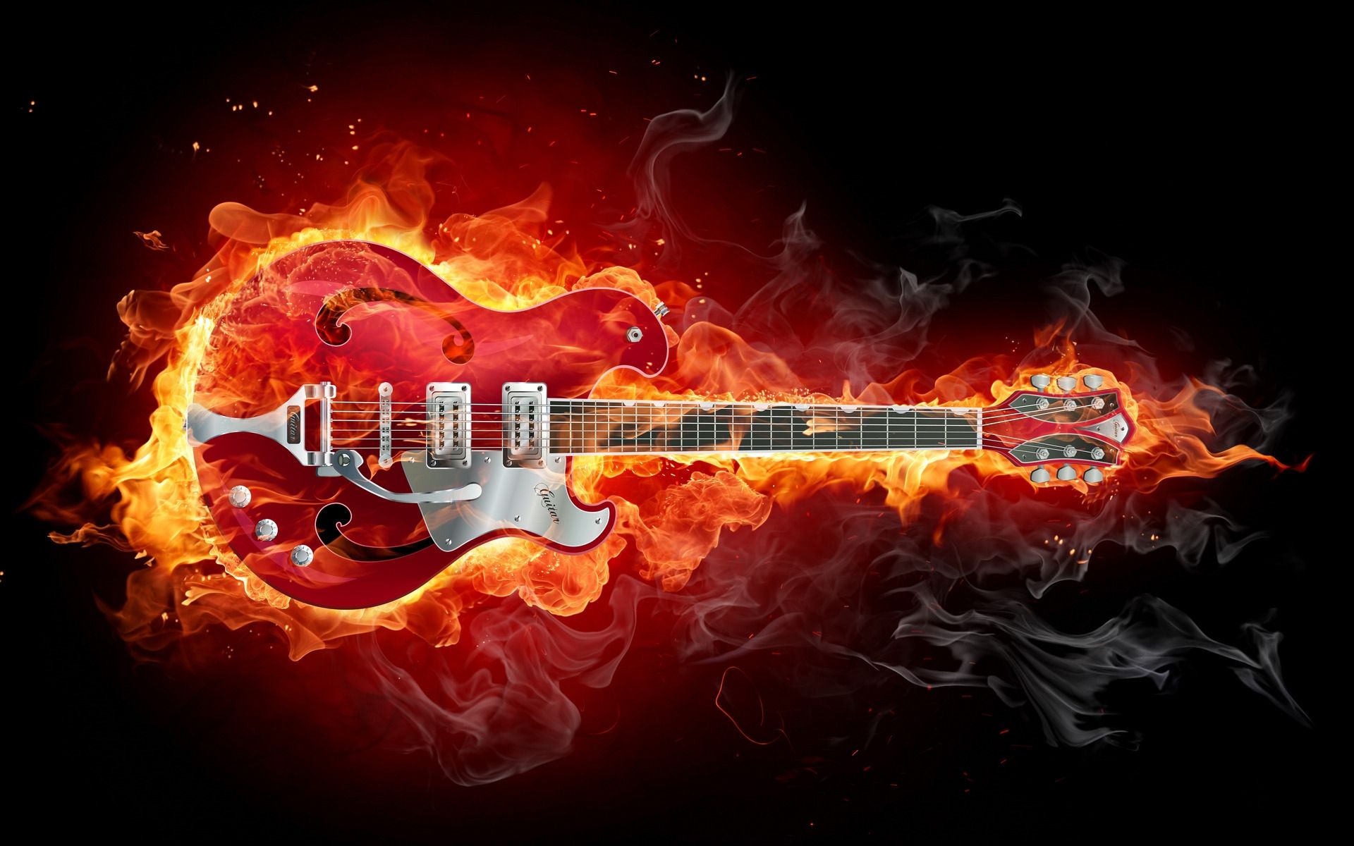Fire Guitar, Computer Wallpaper