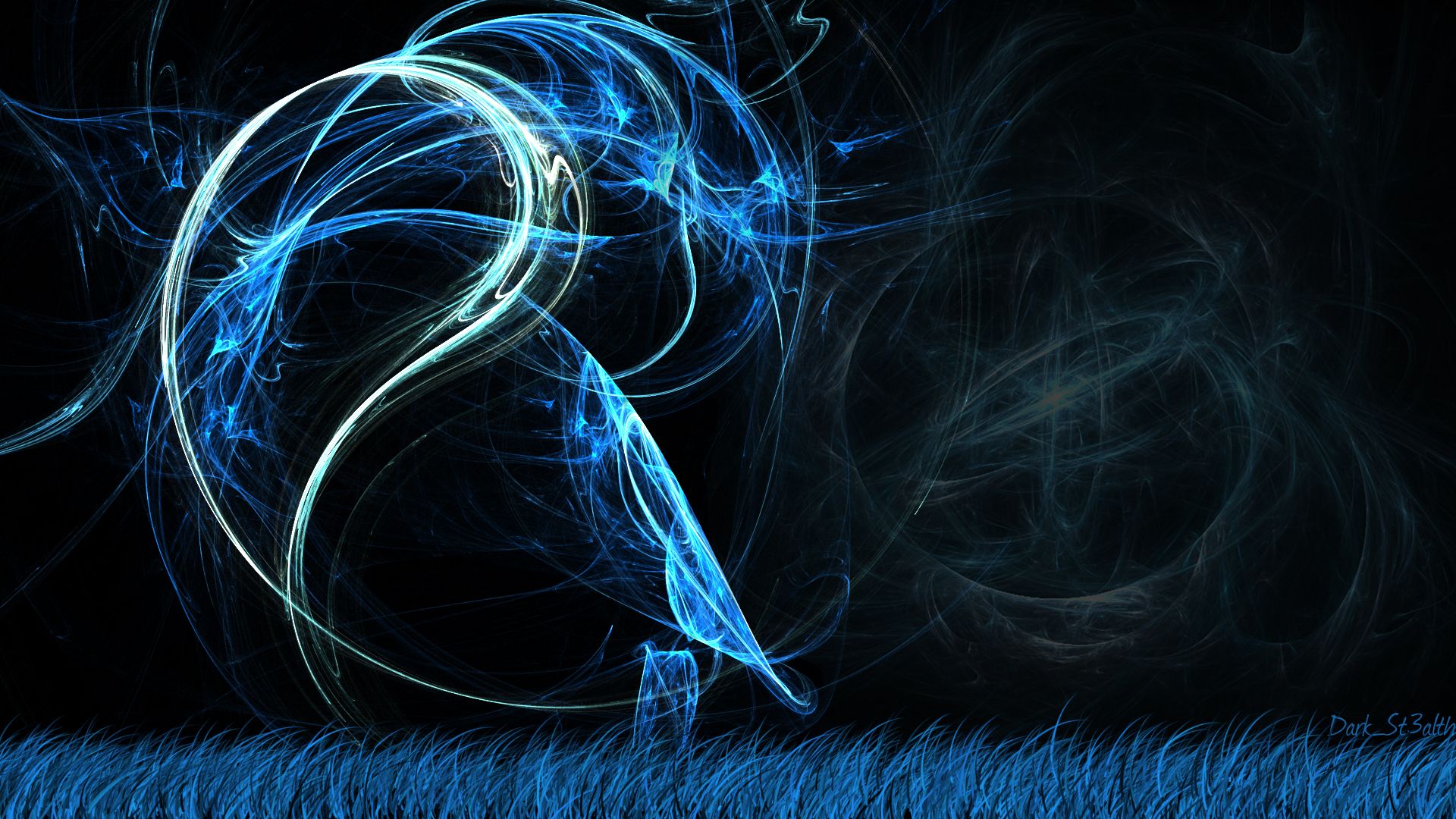 Black Background With Blue Energy, Trance Abstraction 